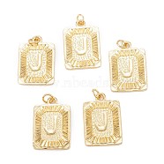 Brass Pendants, with Jump Ring, Long-Lasting Plated, Cadmium Free & Nickel Free & Lead Free, Rectangle with Alphabet, Real 18K Gold Plated, Letter.J, 23.5x16x2mm, Jump Ring: 5x0.7mm, 3.6mm Inner Diameter(KK-J279-58G-J)