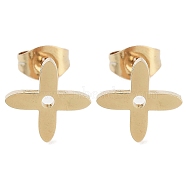 Vacuum Plating 304 Stainless Steel Stud Earrings for Women, Cross, Golden, 10.5x10.5mm(EJEW-A048-20G)