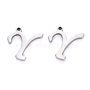 201 Stainless Steel Charms, Laser Cut, Stainless Steel Color, Letter.Y, 12.5x13.5x1mm, Hole: 1mm(STAS-R105-Y)