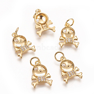 Brass Micro Pave Cubic Zirconia Charms, Long-Lasting Plated, Halloween Theme, Skull, Clear, Golden, 14.5x10.5x3.5mm, Hole: 3.5mm(KK-K238-10G)