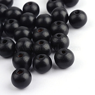 Dyed Natural Wood Beads, Round, Black, 8x7mm, Hole: 3mm(X-WOOD-S662-7x8mm-06)