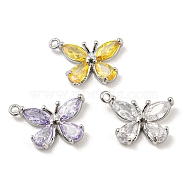 Glass Pendants, with Brass Findings, Butterfly Charms, Real Platinum Plated, 10x15x3mm, Hole: 1.2mm(KK-P258-03P)