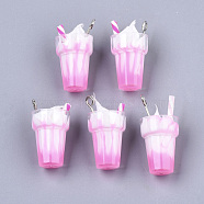 Resin Pendants, Imitation Ice Cream Bubble Tea Charms, with Platinum Tone Iron Loop and Polymer Clay, Pearl Pink, 24~26x13mm, Hole: 1.8mm(X-CRES-S359-19A)