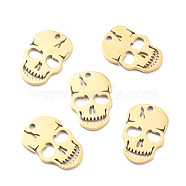 201 Stainless Steel Charms, Laser Cut, Manual Polishing, Skull, Golden, 15x10x1mm, Hole: 1.2mm(STAS-D176-02G)