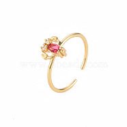 Brass Micro Pave Cubic Zirconia Cuff Rings, Open Rings, Cadmium Free & Nickel Free & Lead Free, Lobster, Hot Pink, Real 16K Gold Plated, US Size 7 1/4(17.5mm)(RJEW-S045-090-NR)