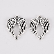Tibetan Style Alloy Pendants, Lead Free & Cadmium Free, Wing, Antique Silver, 21.5x17x2mm, Hole: 1.6mm, about 290cs/500g(TIBE-N010-56AS-RS)