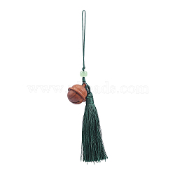 Bell Shape Wood Pendant Decorations, Tassel Charm Decoration for Mobile Phone Car Bag Decoration, Dark Green, 170mm(HJEW-WH0042-54A)