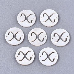 Natural Freshwater Shell Links Connectors, Flat Round with Letter, Letter.X, 14.5x1.5mm, Hole: 0.9mm(X-SHEL-S276-120X)