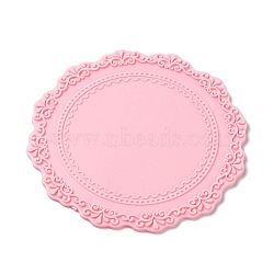 Silicone Wax Seal Mats, for Wax Seal Stamp, Flat Round with Edge Floral, Pink, 100x100mm(STAM-PW0003-02A)