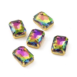 Rectangle Octagon Shape Sew on Glass Rhinestone, Faceted Glass Rhinestone, Multi-Strand Links, with Golden Tone 201 Stainless Steel Settings, Volcano, 18x13x7mm, Hole: 1.2mm(DIY-E062-01G-03)