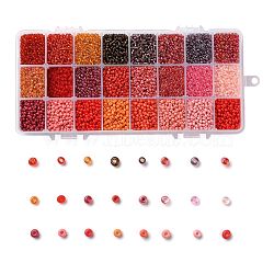 Red Series 600G 24 Colors Glass Seed Beads, Round, Mixed Color, 8/0, 3~4x2~3mm, Hole: 0.8~1mm, 25g/color(SEED-JP0008-02-3mm)
