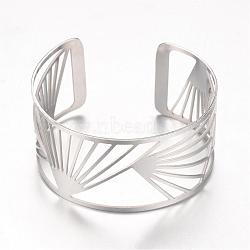304 Stainless Steel Filigree Cuff Bangles, Wide Band Bangles, Stainless Steel Color, 2-3/8 inch(59mm)(STAS-S060-09)