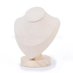 Necklace Bust Display Stand, with Wooden Base, Linen, 15x17cm(NDIS-E022-01C)