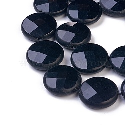 Natural Black Agate Beads Strands, Frosted Edge, Flat Round, Dyed & Heated, Faceted, 20~20.5x5~7mm, Hole: 1.2mm, about 20pcs/strand, 15.7 inch(40cm)(G-I225-28-20mm)