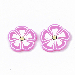 Handmade Polymer Clay Cabochons, Flower, Hot Pink, 19~20x19~20x2mm(CLAY-S092-58B)