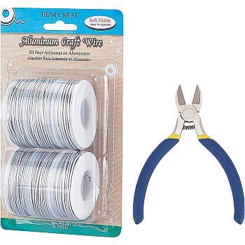 BENECREAT Round Aluminum Wire, with Iron Side Cutting Pliers, Silver, 17 Gauge, 1.2mm, 16m/roll, 6 rolls