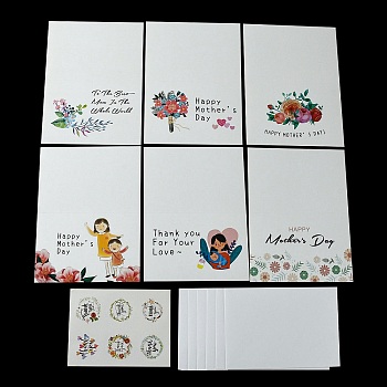 Mother's Day Gift Cards, with Envelope and Sticker, White, 100x150x0.6mm
