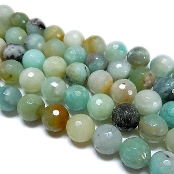 Natural Flower Amazonite Beads, Faceted, Round, Colorful, 6mm, Hole: 1mm, about 65pcs/strand, 15.7 inch
