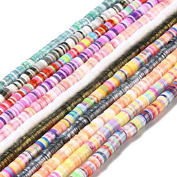 Handmade Polymer Clay Beads Strands, with Glitter Powder, Flat Round/Disc, Mixed Color, 6x0.2~1.4mm, Hole: 1.8~2mm, about 364~366pcs/strand, 15.94''(40.5cm)