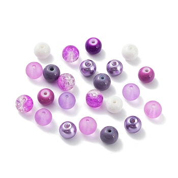 Glass Beads, Round, Mixed Style, Purple, 8~8.5x7.5mm, Hole: 0.8mm, 300pcs/bag