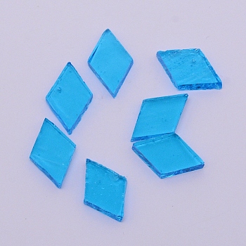 Glass Cabochons, Mosaic Tiles, for Home Decoration or DIY Crafts, Rhombus, Sky Blue, 19x12x3mm, about 400pcs/bag