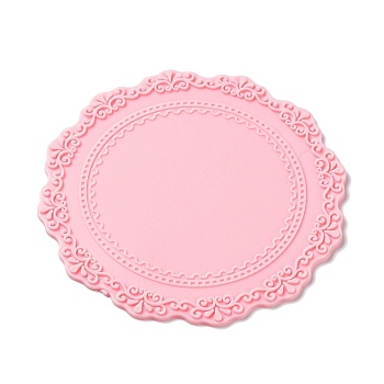 Silicone Wax Seal Mats, for Wax Seal Stamp, Flat Round with Edge Floral, Pink, 100x100mm