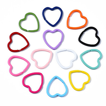 Spray Painted Iron Split Key Rings, Keychain Clasp Findings, Heart, Mixed Color, 31x30.5x3mm, Inner Diameter: 23x25mm