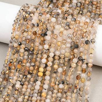 Natural Rutilated Quartz Beads Strands, Faceted, Round, 4~4.5mm, Hole: 0.7mm, about 88~107pcs/strand, 14.80~15.59''(37.6~39.6cm)