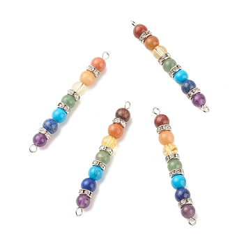 Chakra Natural & Synthetic Gemstone Connector Charms, with Platinum Tone Brass Crystal Rhinestone Findings, Round, 55x6~6.5mm, Hole: 2~2.5mm