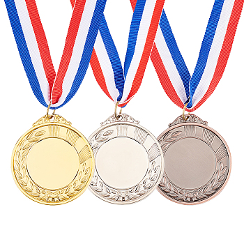 3Pcs 3 Colors Zinc Alloy Blank Medal, Polyester Lanyard Medal for Children's Events, Mixed Color, 470mm, 1pc/color