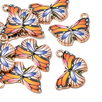 Printed Alloy Pendants, Cadmium Free & Nickel Free & Lead Free, Light Gold, Butterfly, Coral, 15x20x1.5mm, Hole: 1.8mm
