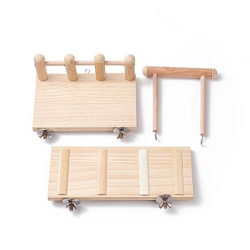 (Defective Closeout Sale: Screw Rusty) Bird Parrot Hamster Toys, Wooden Crawling Swing Ladder Platform Springboard, for Bird Small Animals, Bisque, 13.6~23.9x12~15.8x1.2~7cm, 3pcs/set