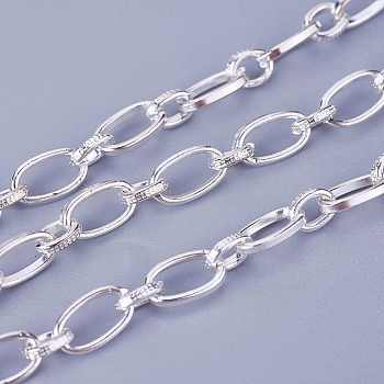 Iron Handmade Chains Mother-Son Chains, Unwelded, with Spool, Silver Color Plated, Mother Link:5x9.5mm, 1.2mm thick, Son Link:5x6mm, 1.2mm thick, about 164.04 Feet(50m)/roll