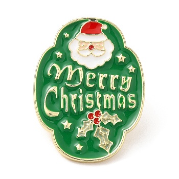 Christmas Theme Enamel Pins, Light Gold Alloy Badge for Backpack Clothes, Santa Claus, 30x23x2mm