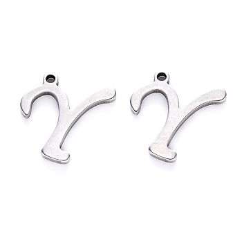 201 Stainless Steel Charms, Laser Cut, Stainless Steel Color, Letter.Y, 12.5x13.5x1mm, Hole: 1mm