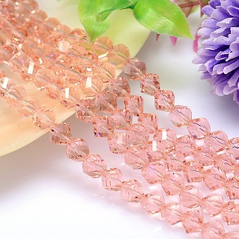 Faceted Polyhedron Imitation Austrian Crystal Bead Strands, Grade AAA, Pink, 10mm, Hole: 0.9~1mm, about 40pcs/strand, 15.7 inch