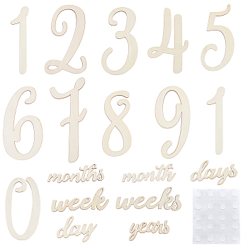 Wood Baby Milestone Numbers Signs Sets, Newborn Photography Prop, Baby Age Milestone Marker Keepsake, Old Lace, 33~163x60~140x0.5~2mm