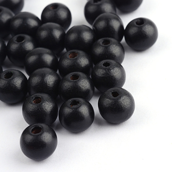 Dyed Natural Wood Beads, Round, Black, 8x7mm, Hole: 3mm