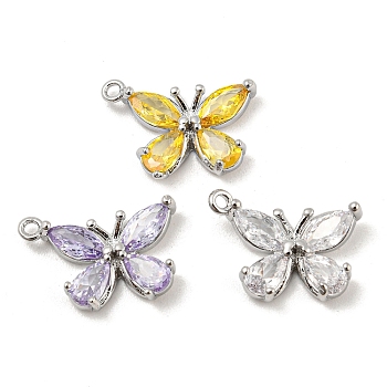 Glass Pendants, with Brass Findings, Butterfly Charms, Real Platinum Plated, 10x15x3mm, Hole: 1.2mm