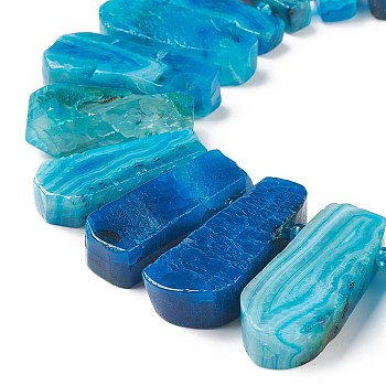 Teardrop Natural Dyed Agate Beads Strands, Top Drilled Beads, Dodger Blue, 25~50x11~16x6~8mm, Hole: 2.5mm, about 32~35pcs/strand, 15.7 inch