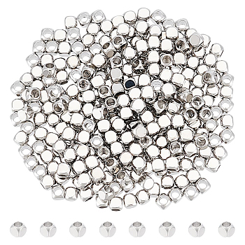 300Pc Brass Spacer Beads, Cube, Platinum, 3x3x3mm, Hole: 2mm