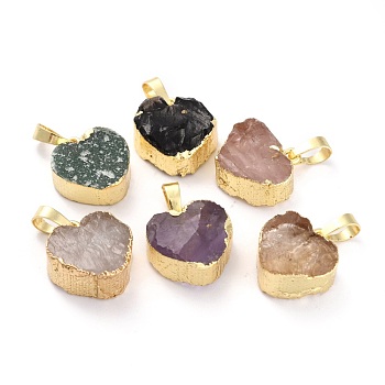 Natural Mixed Gemstone Pendants, with Golden Brass Findings, Heart, 18.5~19x17~17.5x8~8.5mm, Hole: 7.8x5mm