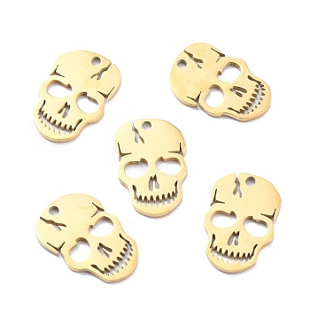201 Stainless Steel Charms, Laser Cut, Manual Polishing, Skull, Golden, 15x10x1mm, Hole: 1.2mm