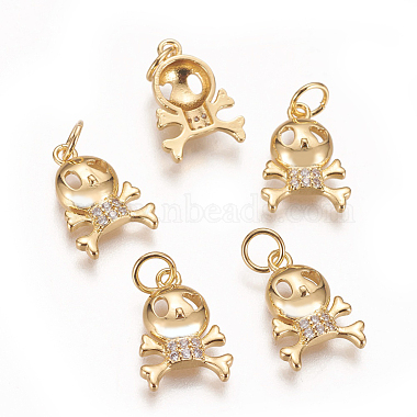 Golden Clear Skull Brass+Cubic Zirconia Charms