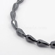 Grade A Non-magnetic Synthetic Hematite Faceted Teardrop Beads Strands, Black, 16x8mm, Hole: 1mm, about 25pcs/strand, 15.6 inch(G-M045-16x8mm-05)