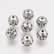 Tibetan Style Alloy Beads, Hollow Round, Antique Silver, 11x10mm, Hole: 1.5mm(TIBEB-L002-07M)