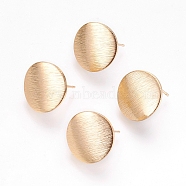 Brass Ear Stud Findings, with Loop, Flat Round, Nickel Free, Real 18K Gold Plated, 15mm, Hole: 2mm, Pin: 0.5mm(X-KK-S336-16G)