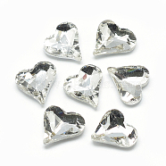 Pointed Back Glass Rhinestone Cabochons, Faceted, Back Plated, Heart, Clear, 12x11.8x4.5mm(RGLA-T031-12x13mm-01)