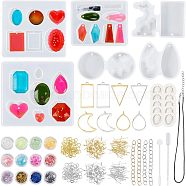 Olycraft DIY Jewelry Kit, with Pendant Silicone Molds, Brass Earring Hooks, Waxed Cotton Cord Necklace, Alloy Open Back Bezel Pendants, Sequins, Iron Chain Extender, White, 72x35x10mm(DIY-OC0002-14)