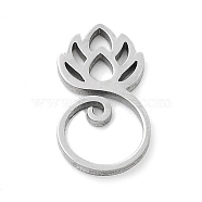 304 Stainless Steel Charms, Laser Cut, Lotus Charm, Stainless Steel Color, 12x7x1mm, Hole: 1.2mm(STAS-D036-01P)